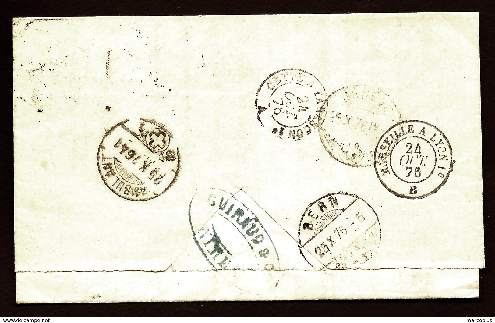 LET2- LETTRE DE NIMES POUR BERNE- CERES N° 56 BRUN 30 Ct- CAD DE GARE OBLITÉRANT DE 1876- 4 SCANS - 1849-1876: Période Classique