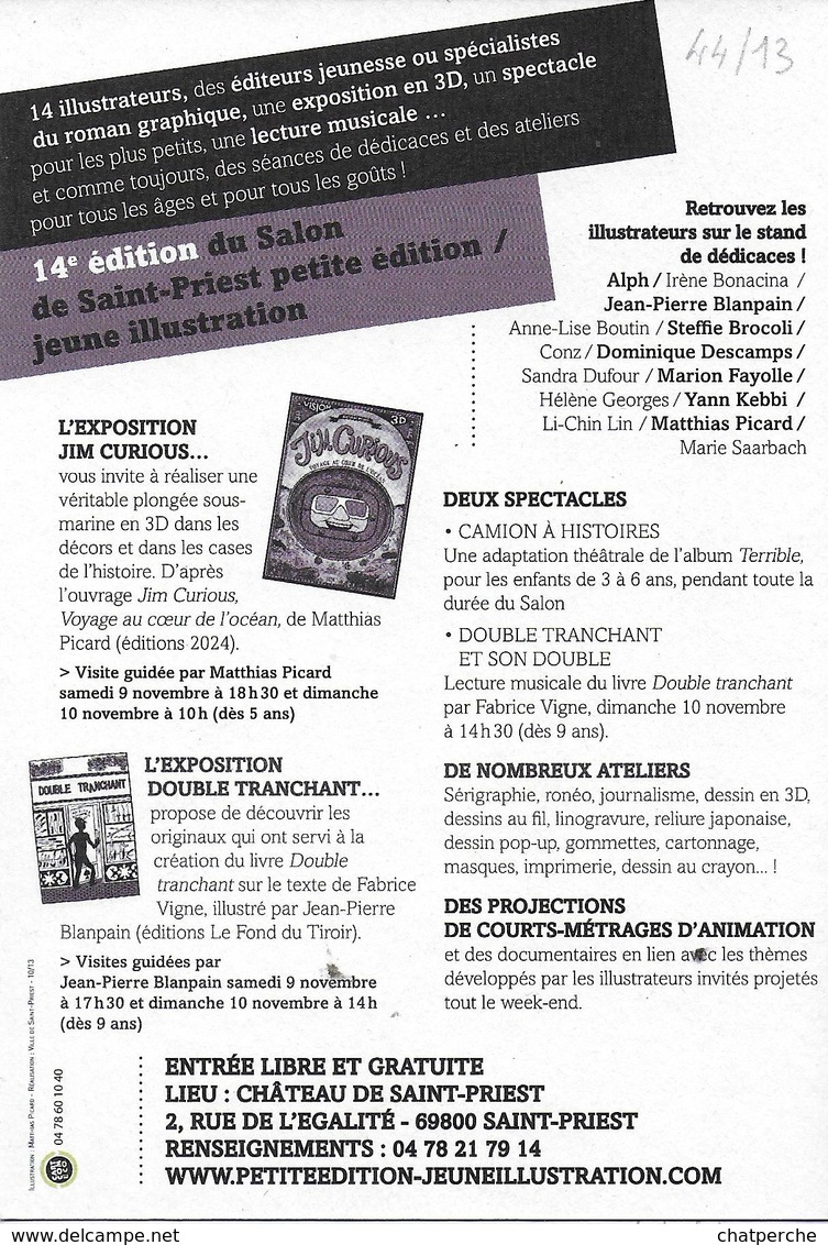 ÉVÉNEMENT  SAINT-PRIEST 69 RHONE SALON DU LIVRE 2013 EDIT. CART'COM  DRAGON DOS PROGRAMME - Autres & Non Classés