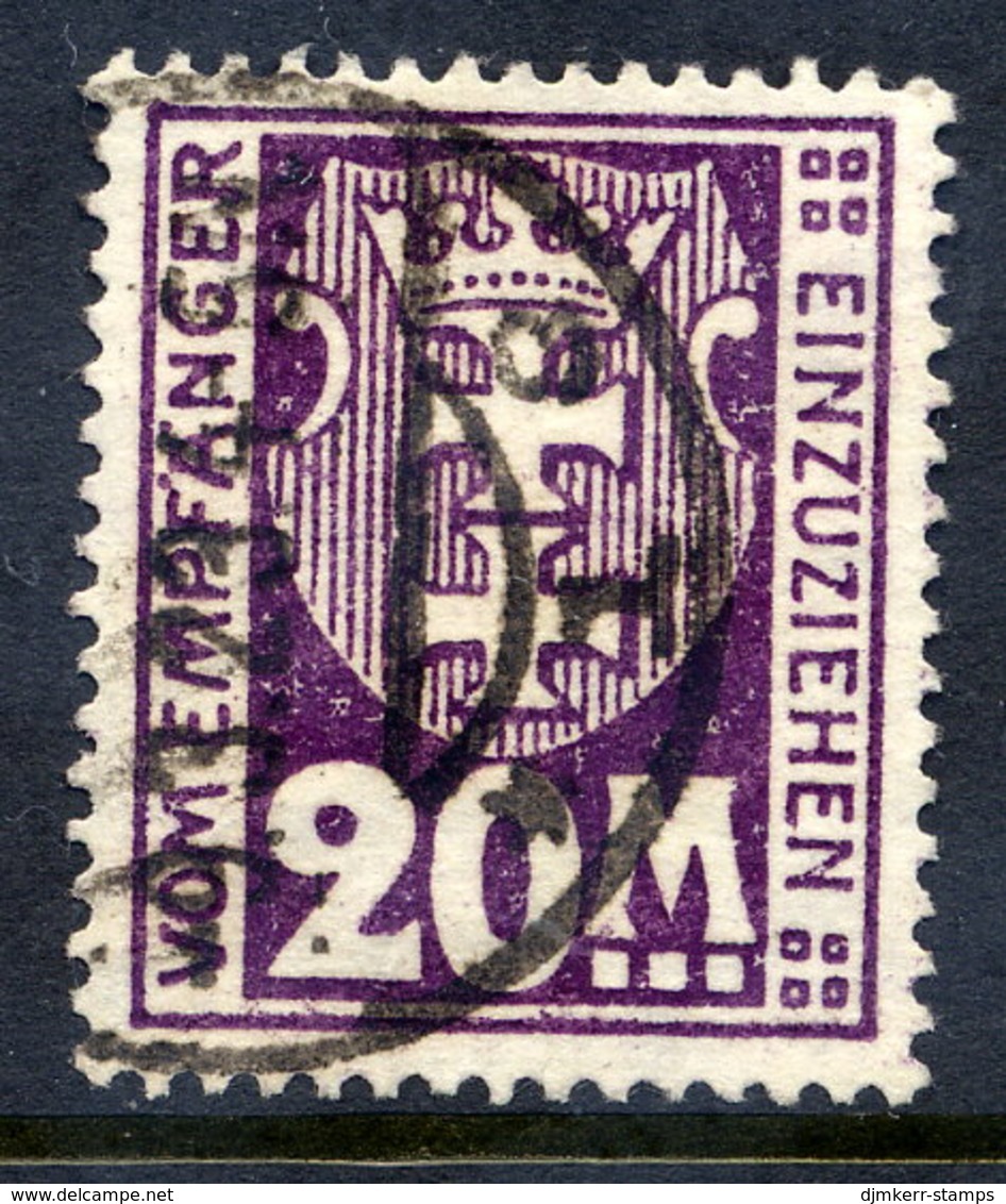 DANZIG 1923 Postage Due 20 Mk. Postally Used, Signed Infla. Michel 22Y €140 - Segnatasse