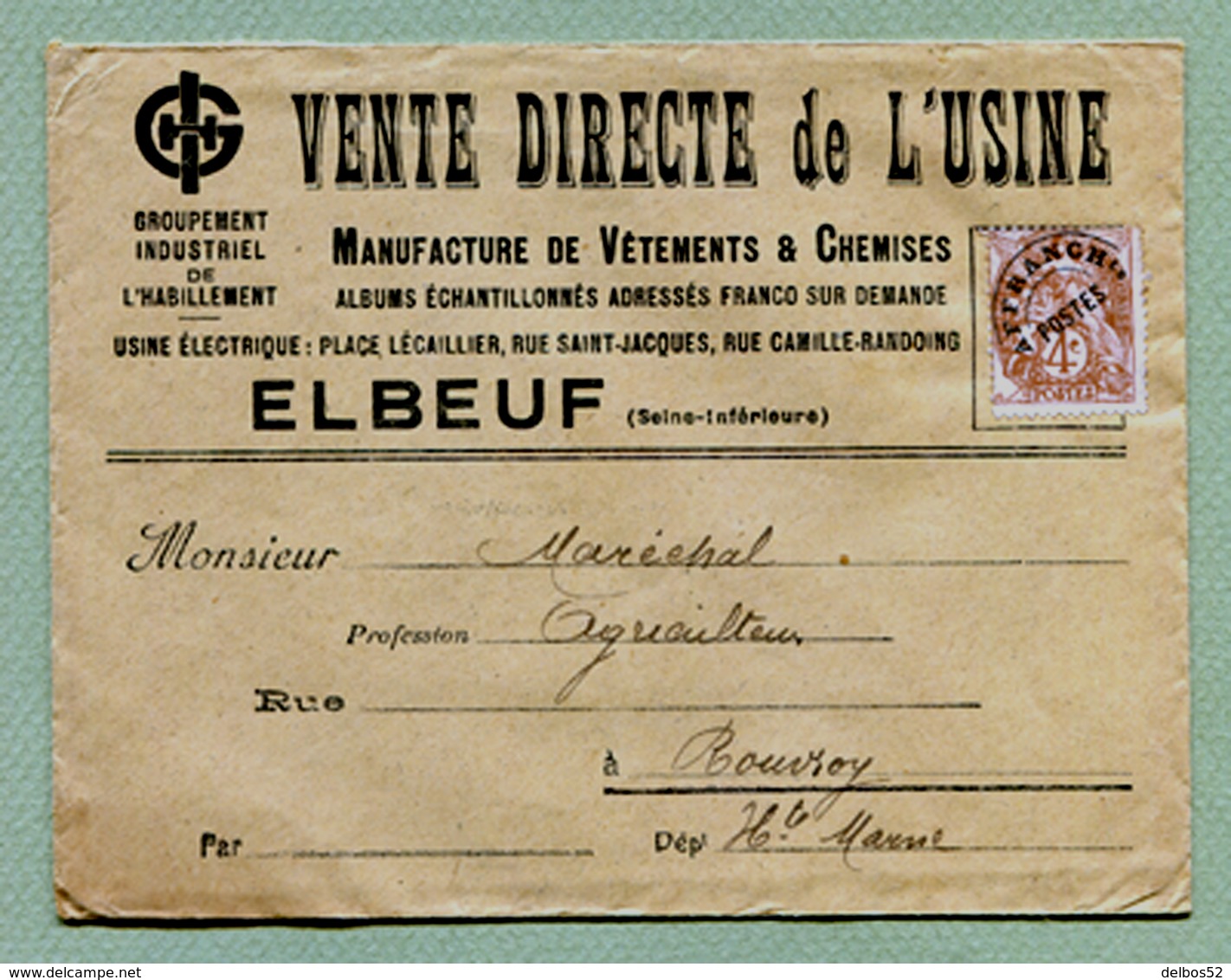 ELBEUF  (76) : " MANUFACTURE DE VÊTEMENTS "  Type BLANC - 1893-1947