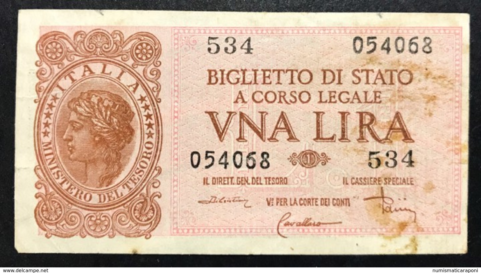 1 LIRA ITALIA LAUREATA 1944 LUOGOTENENZA  LOTTO 1961 - Italia – 1 Lira