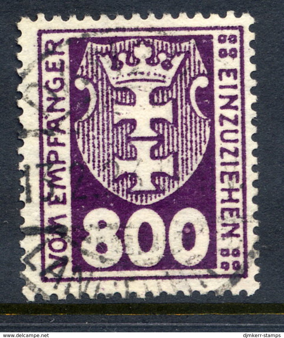 DANZIG 1922 Postage Due 800 Pf. Postally Used, Signed Infla And Gruber BPP. Michel 13  €100 - Impuestos