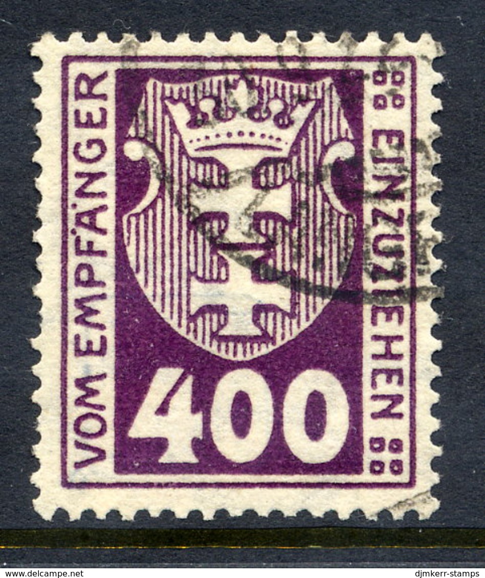 DANZIG 1921 Postage Due 400 Pf. Postally Used, Signed Infla. Michel 11 - Portomarken