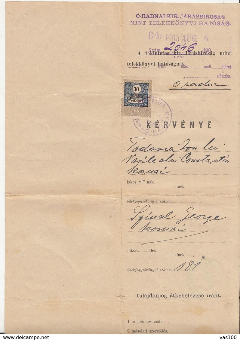 COURTHOUSE DOCUMENT, JUDGE VERDICT, REVENUE STAMP, 1905, HUNGARY - Historical Documents