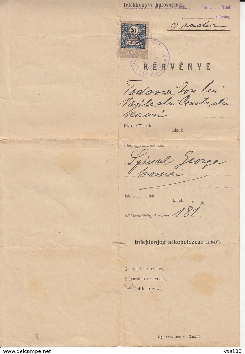 COURTHOUSE DOCUMENT, JUDGE VERDICT, REVENUE STAMP, 1905, HUNGARY - Historical Documents