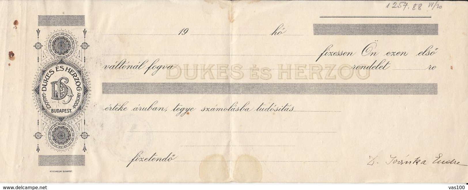 UNUSED PROMISSORY NOTE, PAYMENT ORDER, DUKES & HERZOUBANK-BUDAPEST, 1929, HUNGARY - Other & Unclassified