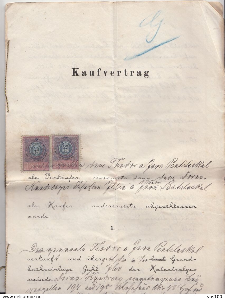 PURCHASE CONTRACT, AUSTRO-HUNGARIAN OCCUPATION IN BUKOVINA, REVENUE STAMP, 1896, AUSTRIA - Österreich