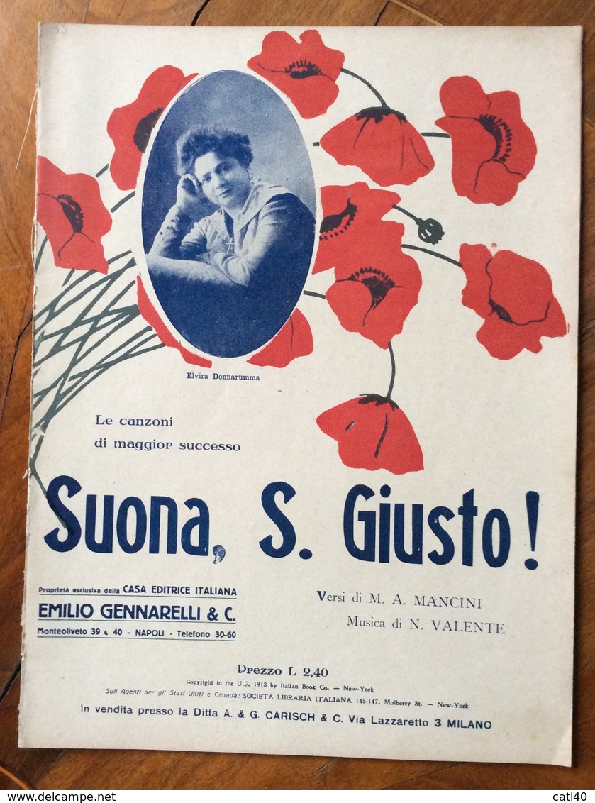 SPARTITO MUSICALE VINTAGE SUONA, S.GIUSTO ! CON FOTO ELVIRA DONNARUMMA  ED.E.GENNARELLI & C. NAPOLI - Musica Popolare