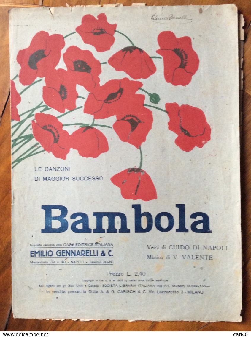 SPARTITO MUSICALE VINTAGE  BAMBOLA Di Di Napoli-Valente  Ed. E.GENNARELLI & C. NAPOLI - Folk Music