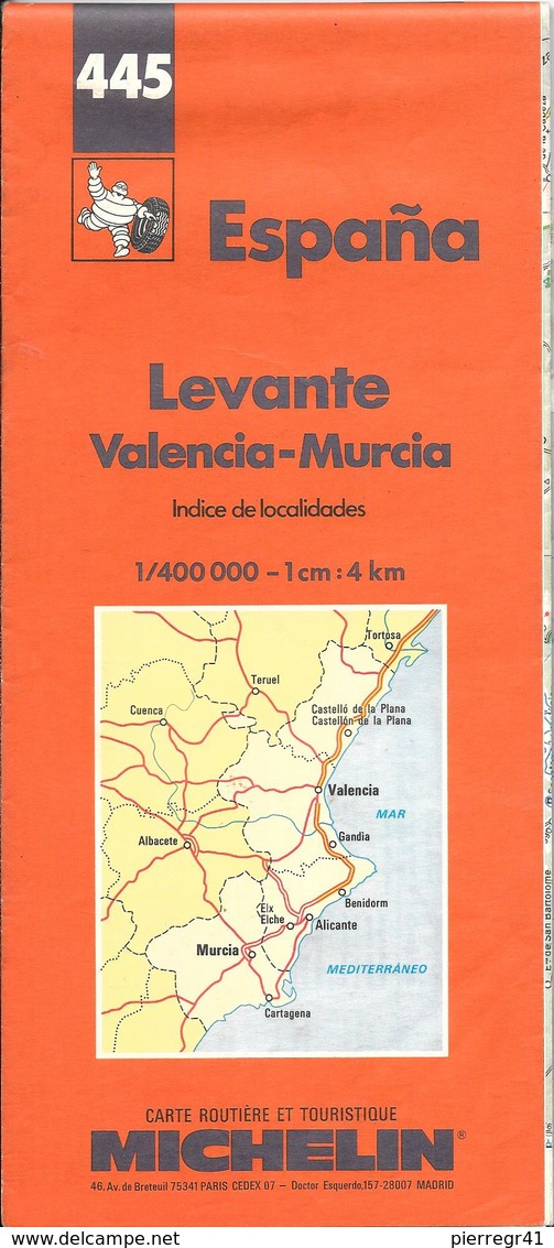 CARTE-ROUTIERE-MICHELIN-N °445-1990-8e Edit-ESPAGNE-CENTRE-EST--TB E- - Strassenkarten