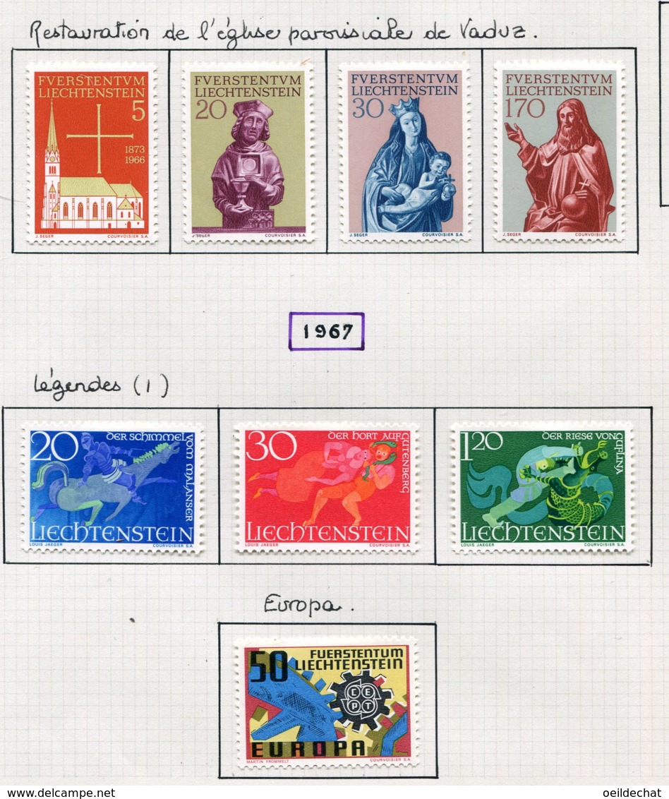 11916 LIECHTENSTEIN Collection Vendue Par Page N° 418/21, 422/4, 425 *  1966-67   TB - Collections