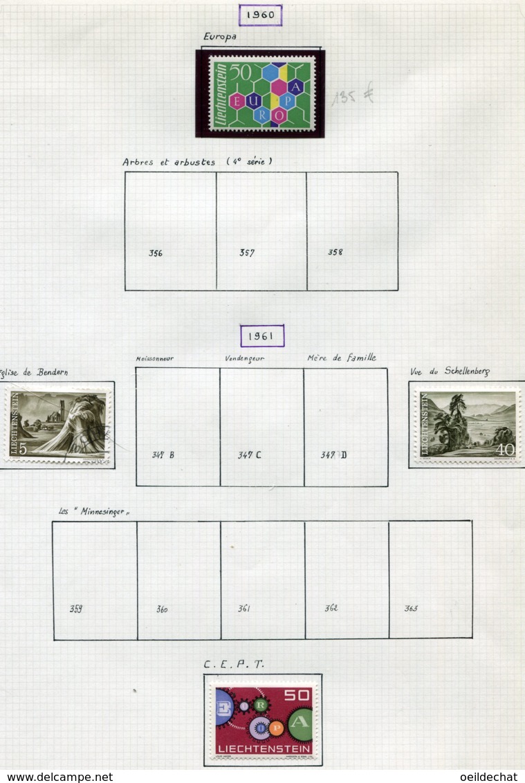 11913 LIECHTENSTEIN Collection Vendue Par Page N° 342A, 345A, 355, 364 *  1960-61   TB - Collections