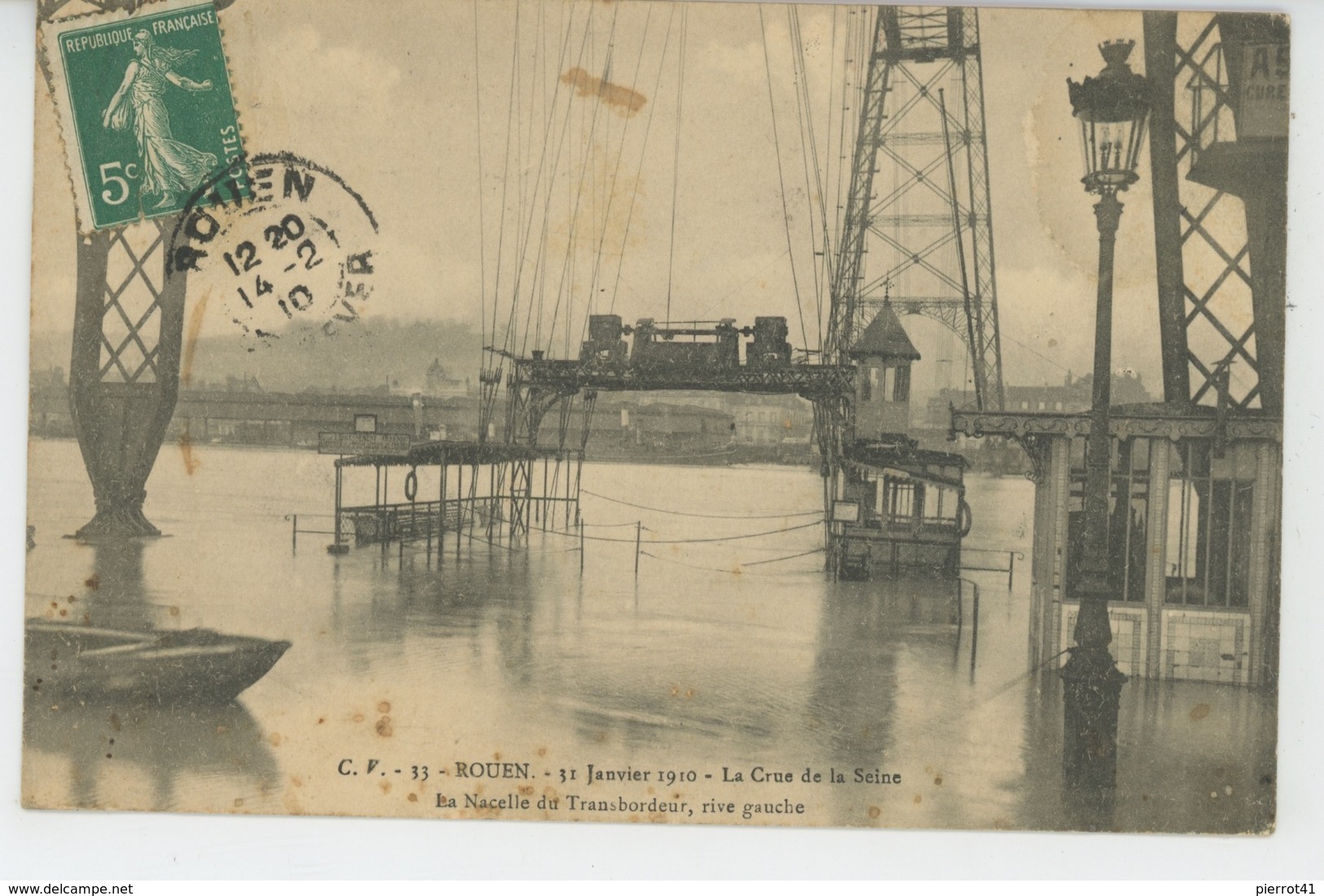 ROUEN - 31 Janvier 1910  - LA CRUE DE LA SEINE - La Nacelle Du Transbordeur, Rive Gauche - Rouen