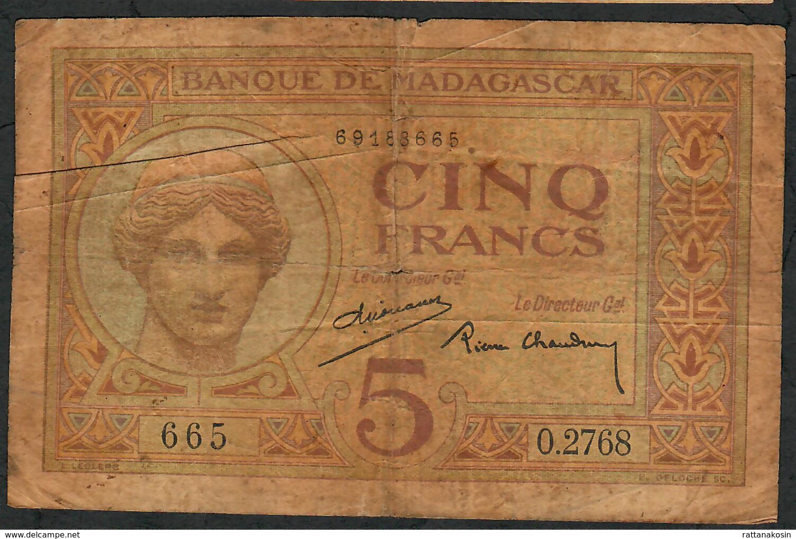 MADAGASCAR P35 5 FRANCS 1937 Chaudun/Dejouany  FINE - Madagascar