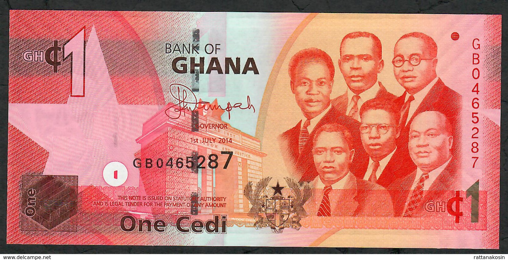 GHANA P37f 1 CEDI 2014  #GB Signature 13   UNC. - Ghana