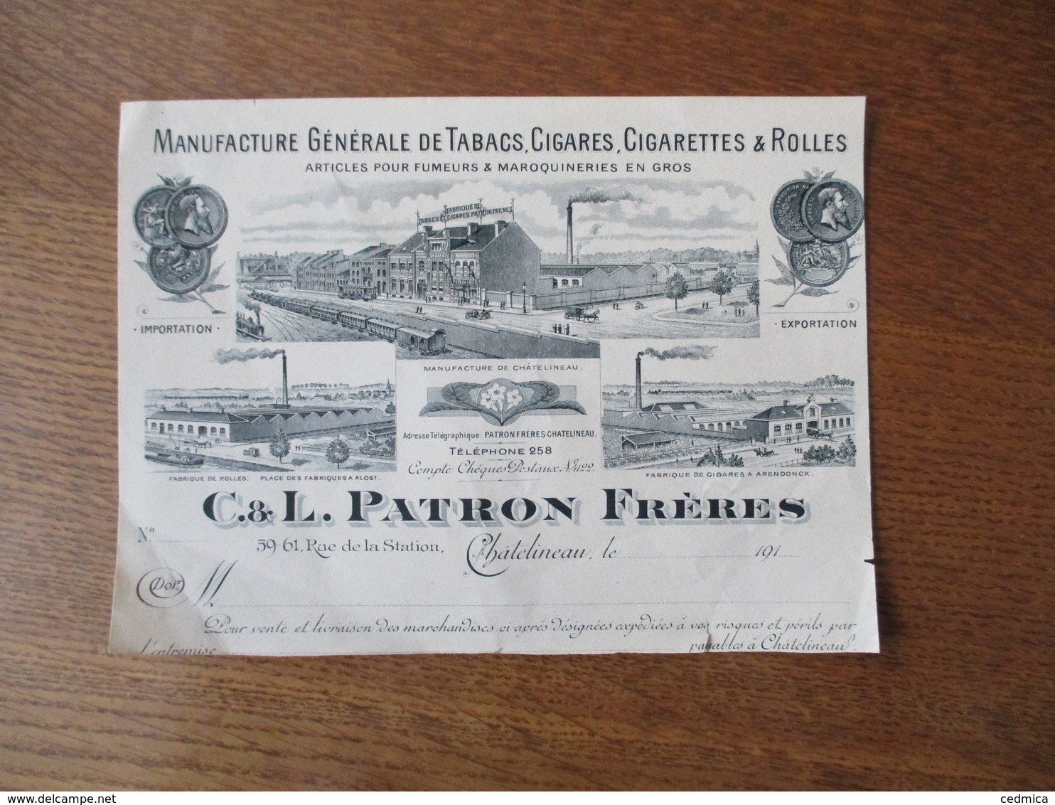 CHÂTELINEAU C. & L. PATRON FRERES MANUFACTURE GENERALE DE TABACS,CIGARES,CIGARETTES & ROLLES 59-61 TUE DE LA STATION - 1900 – 1949