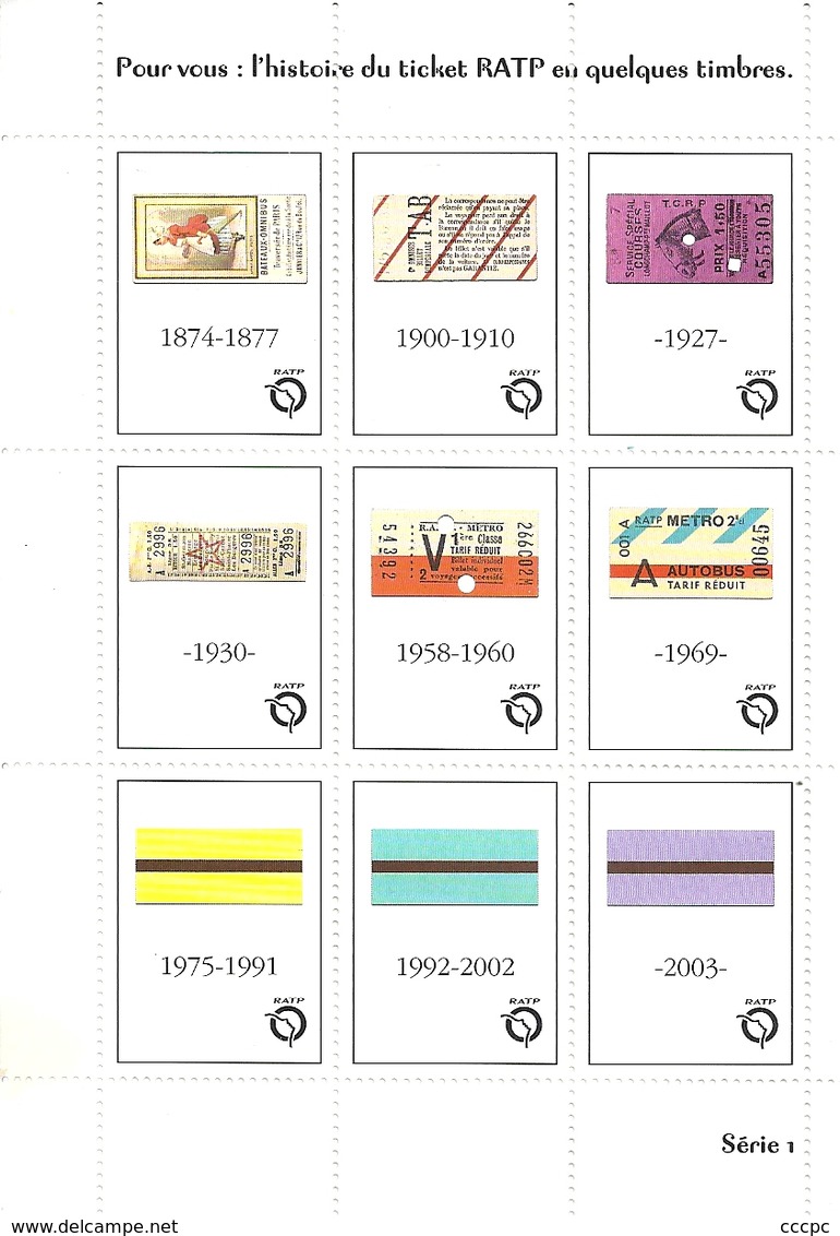 France Feuillet De Vignettes L'Histoire Du Ticket RATP - Autres & Non Classés