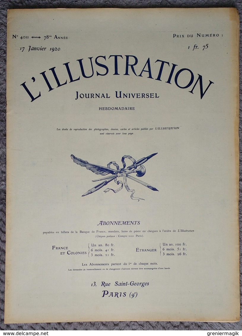 L'Illustration 4011 17 Janvier 1920 Traité De Versailles Ratifié/Napoléon Bonaparte/Naufrage Paquebot Afrique/Louvre - L'Illustration