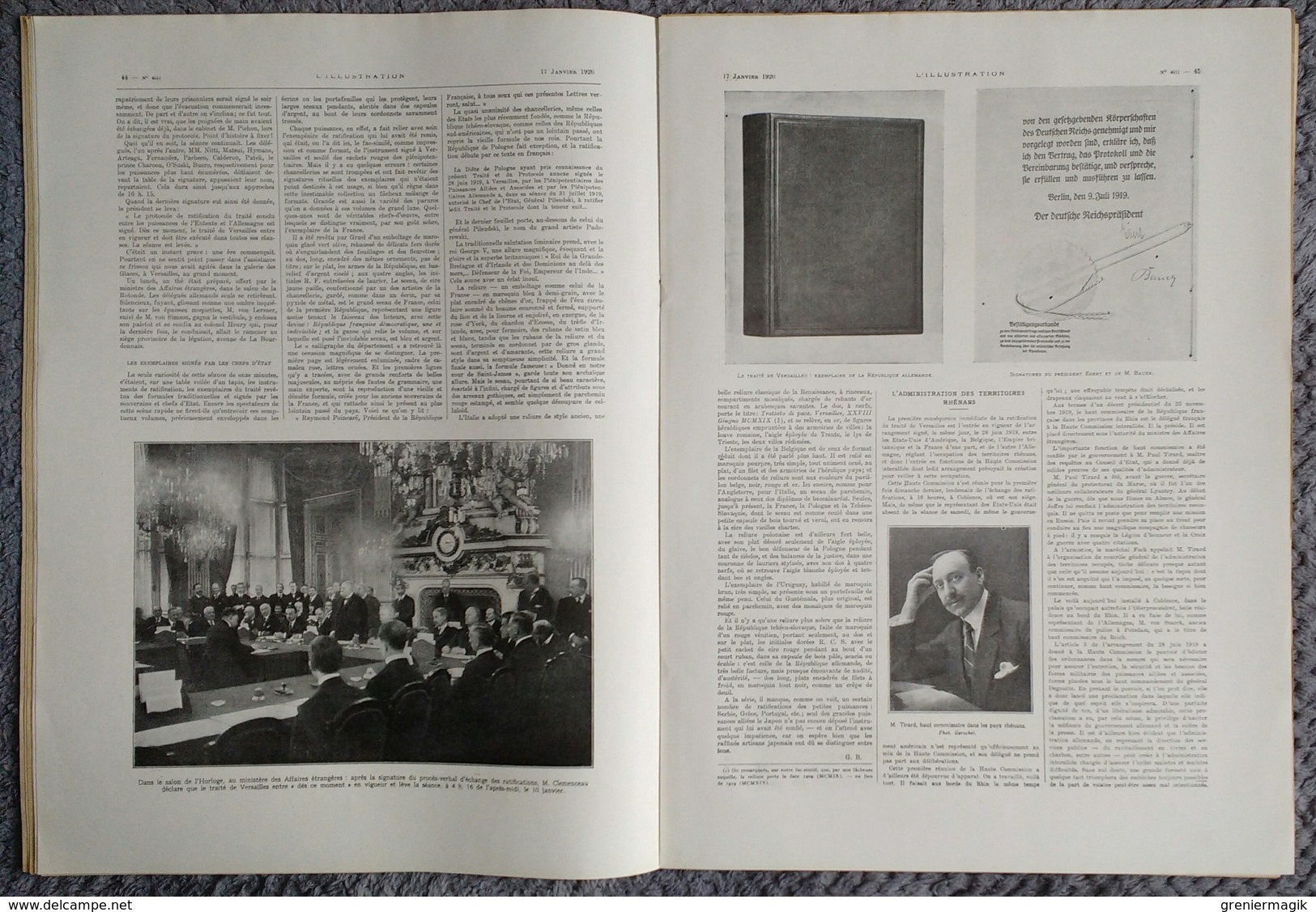 L'Illustration 4011 17 janvier 1920 Traité de Versailles ratifié/Napoléon Bonaparte/Naufrage paquebot Afrique/Louvre