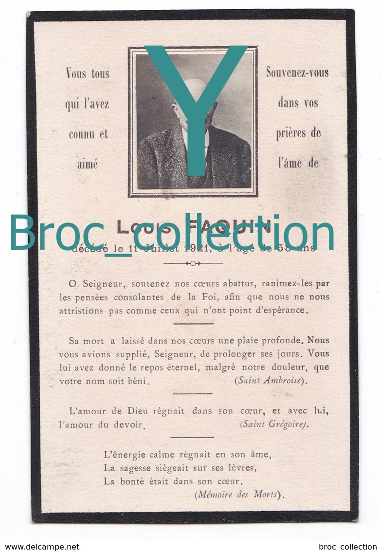 Mémento De Louis Faquin, 11/07/1921, 58 Ans, Souvenir Mortuaire Avec Photo, à Localiser - Images Religieuses