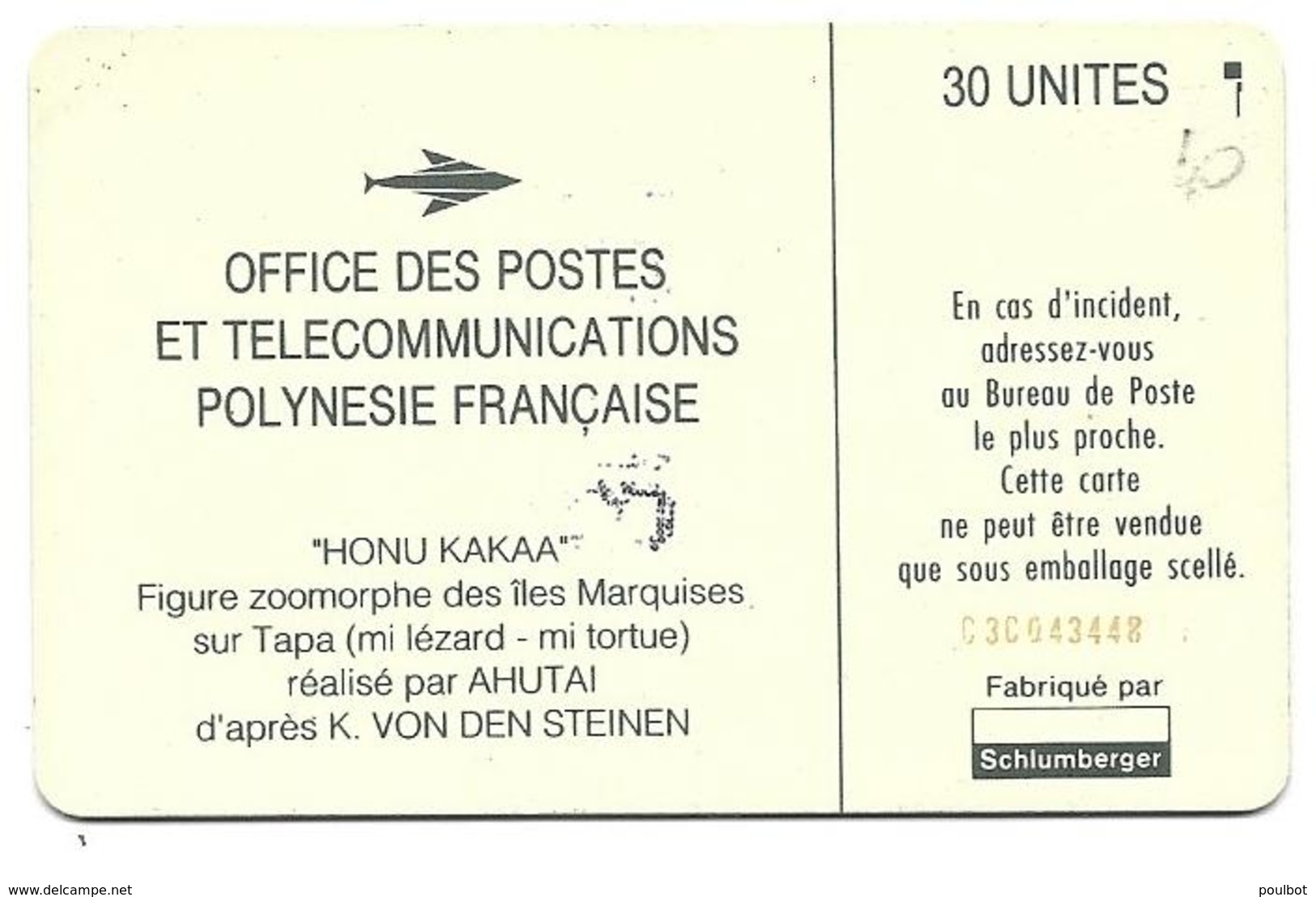 Télécarte Polynésie  PF 20  Honu Kakaa Lézard - Polynésie Française