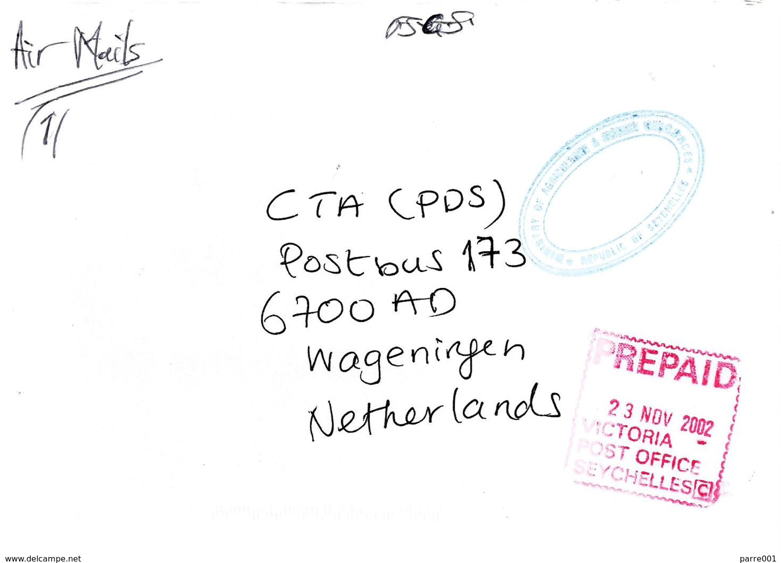 Seychelles 2002 Victoria Postage Paid Prepaid C Official Unfranked Cover - Seychellen (1976-...)