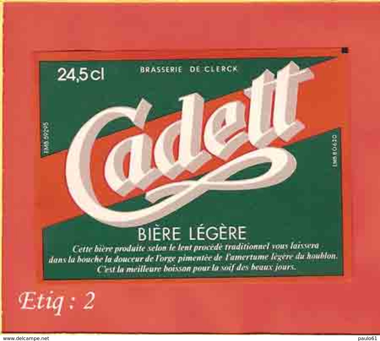 Etiquette De Biere :Cadett  DeClerck HAZEBROUCK - Bière