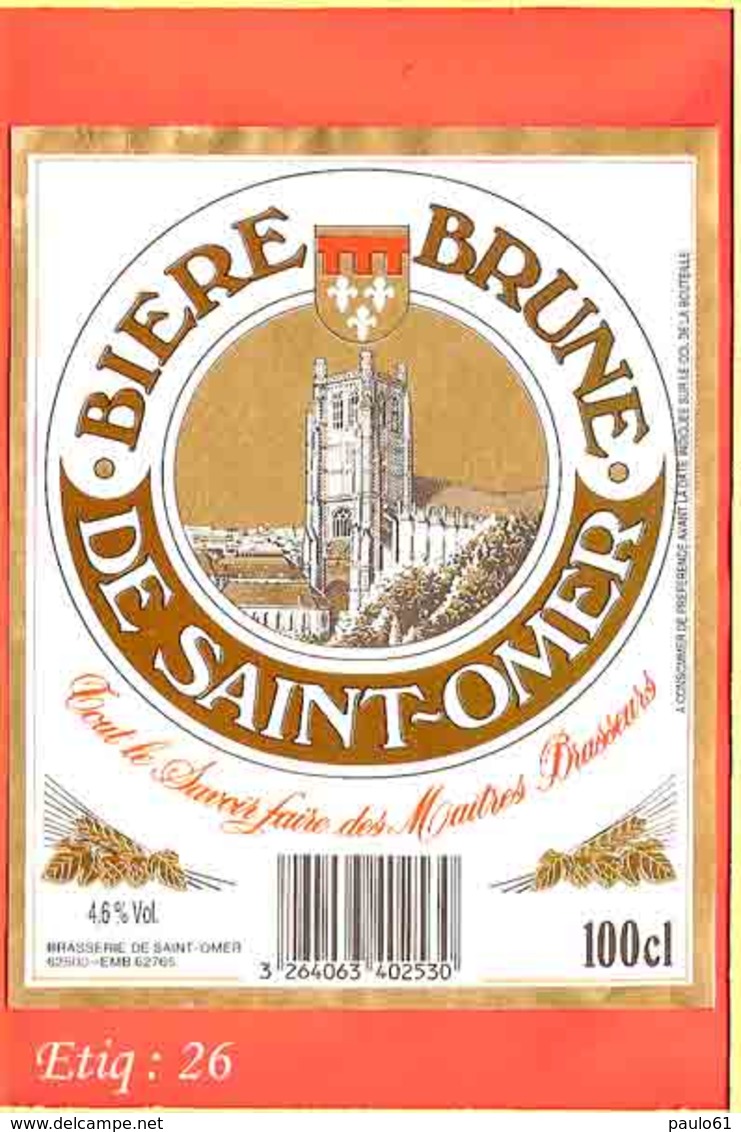 Etiquette De Biere :Biere Brune De Saint OMER - Bière