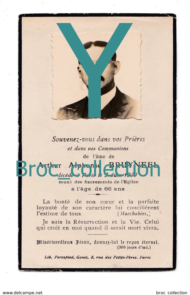 Lille, Paris, Gentilly, Mémento D' Arthur Alphonse Bruyneel, 3/06/1939, époux Alice Marie Octavie Rouquette - Images Religieuses