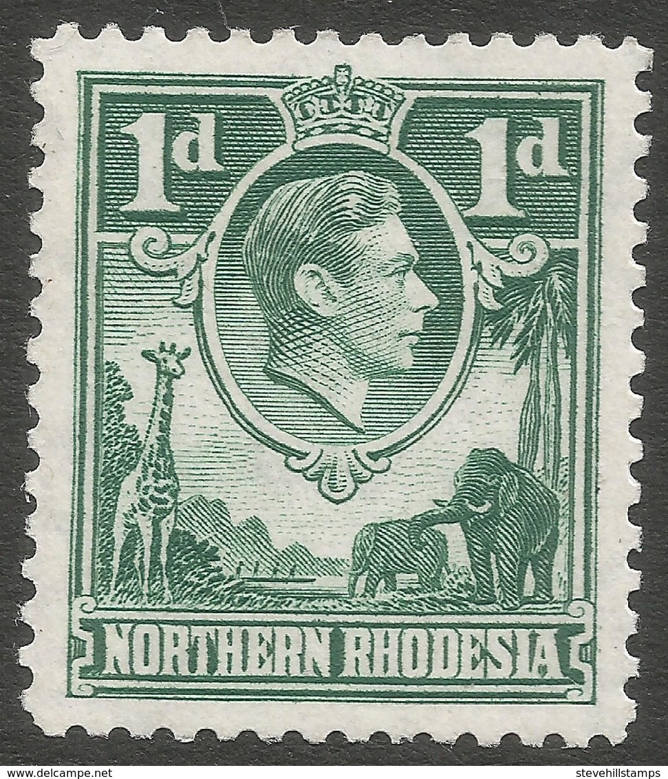 Northern Rhodesia. 1938-52 KGVI. 1d Green MH. SG 26 - Northern Rhodesia (...-1963)