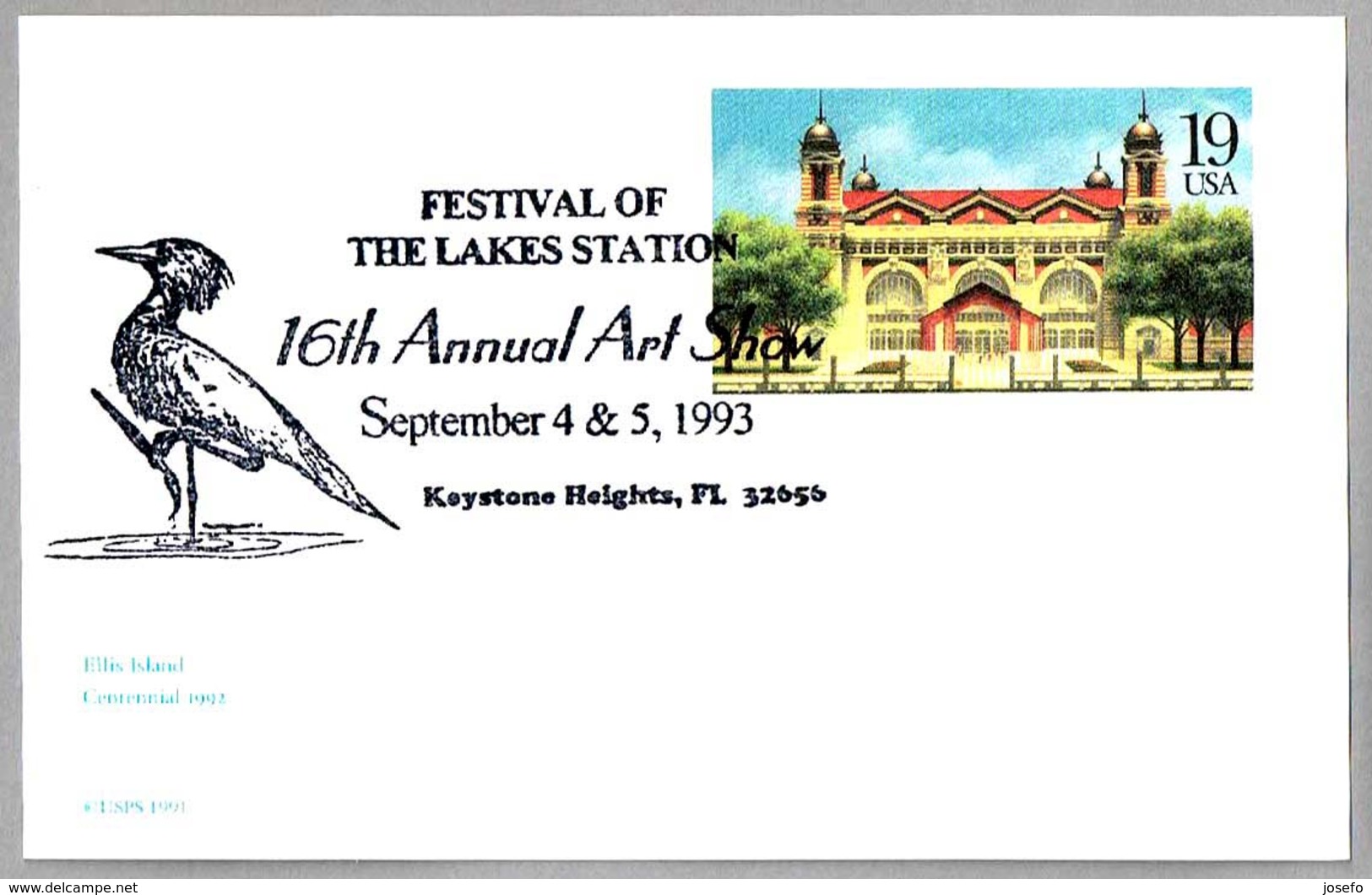 16th Annual Art Show - Festival Of The Lakes Station. Ave - Bird. Keystone Heights FL 1993 - Oblitérations & Flammes