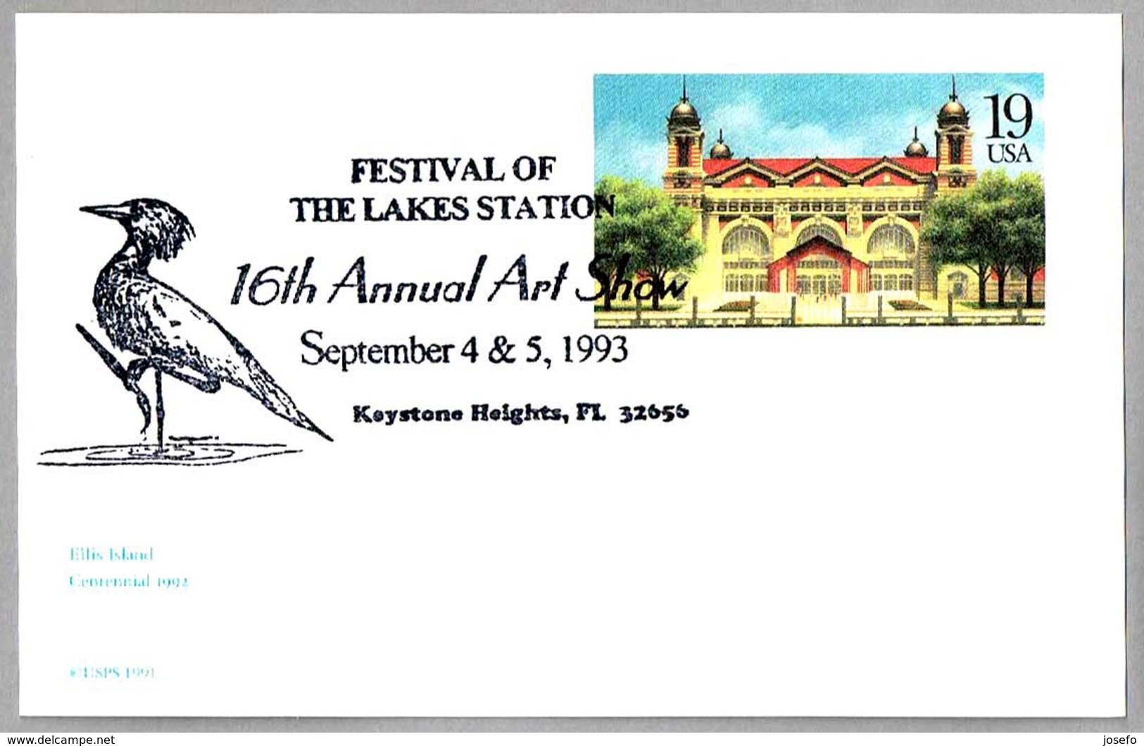 16th Annual Art Show - Festival Of The Lakes Station. Ave - Bird. Keystone Heights FL 1993 - Obliteraciones & Sellados Mecánicos (Publicitarios)