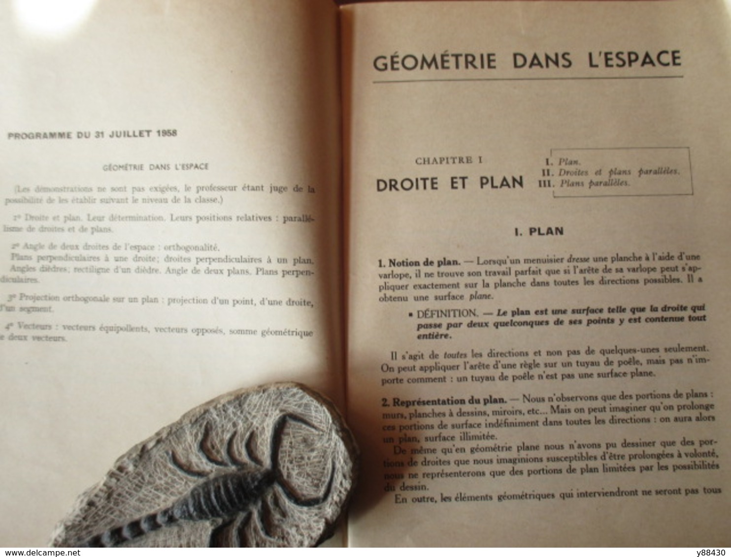 Livret - GEOMETRIE DANS L'ESPACE. MATHEMATIQUE De 1958 - Pour Classe De Troisième - 64 Pages -15 Photos - 12-18 Ans