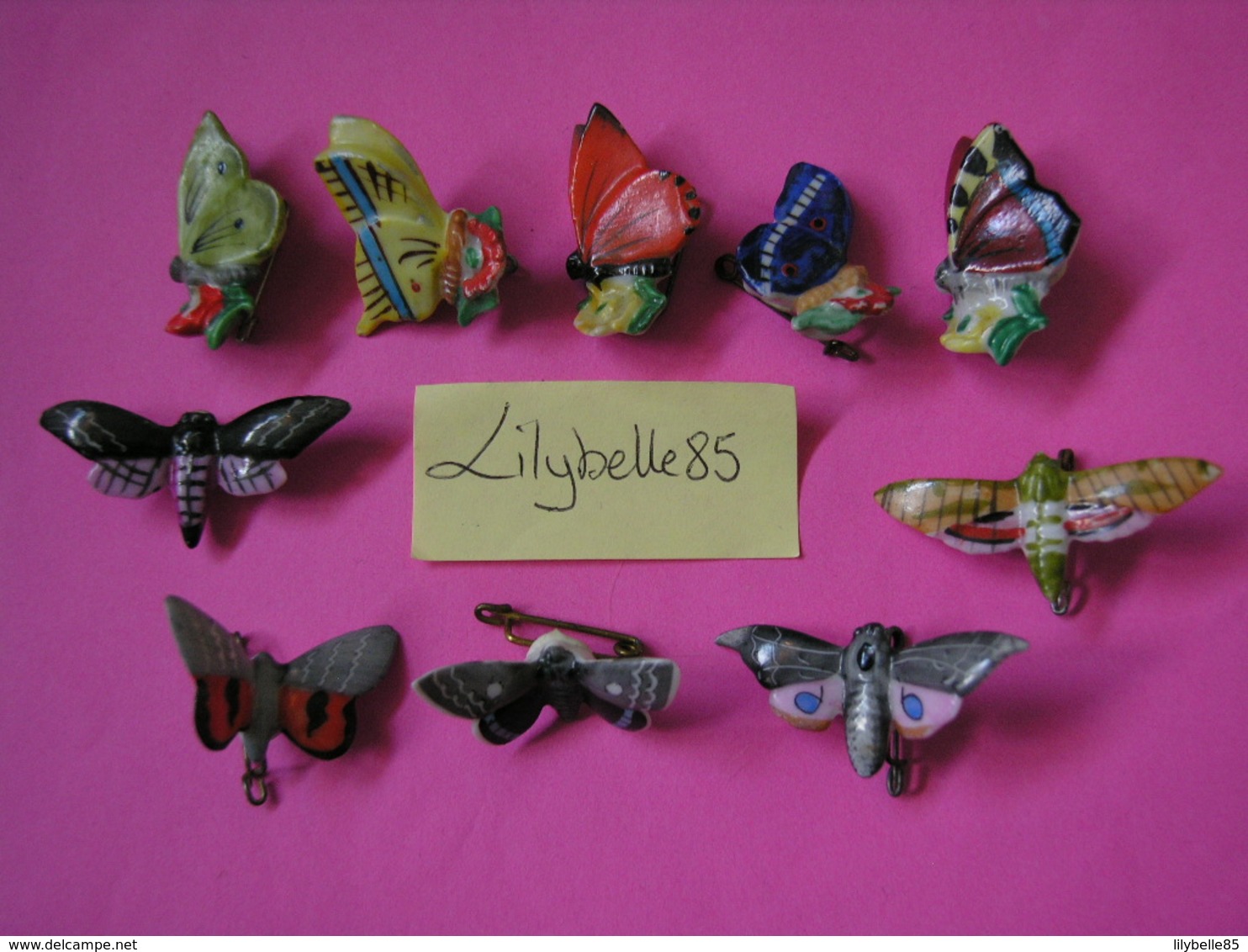 Serie Complète De 10 Fèves Allemandes En Porcelaine LES PAPILLONS 1940 - Rare ( Feve Figurine Miniature ) - Anciennes