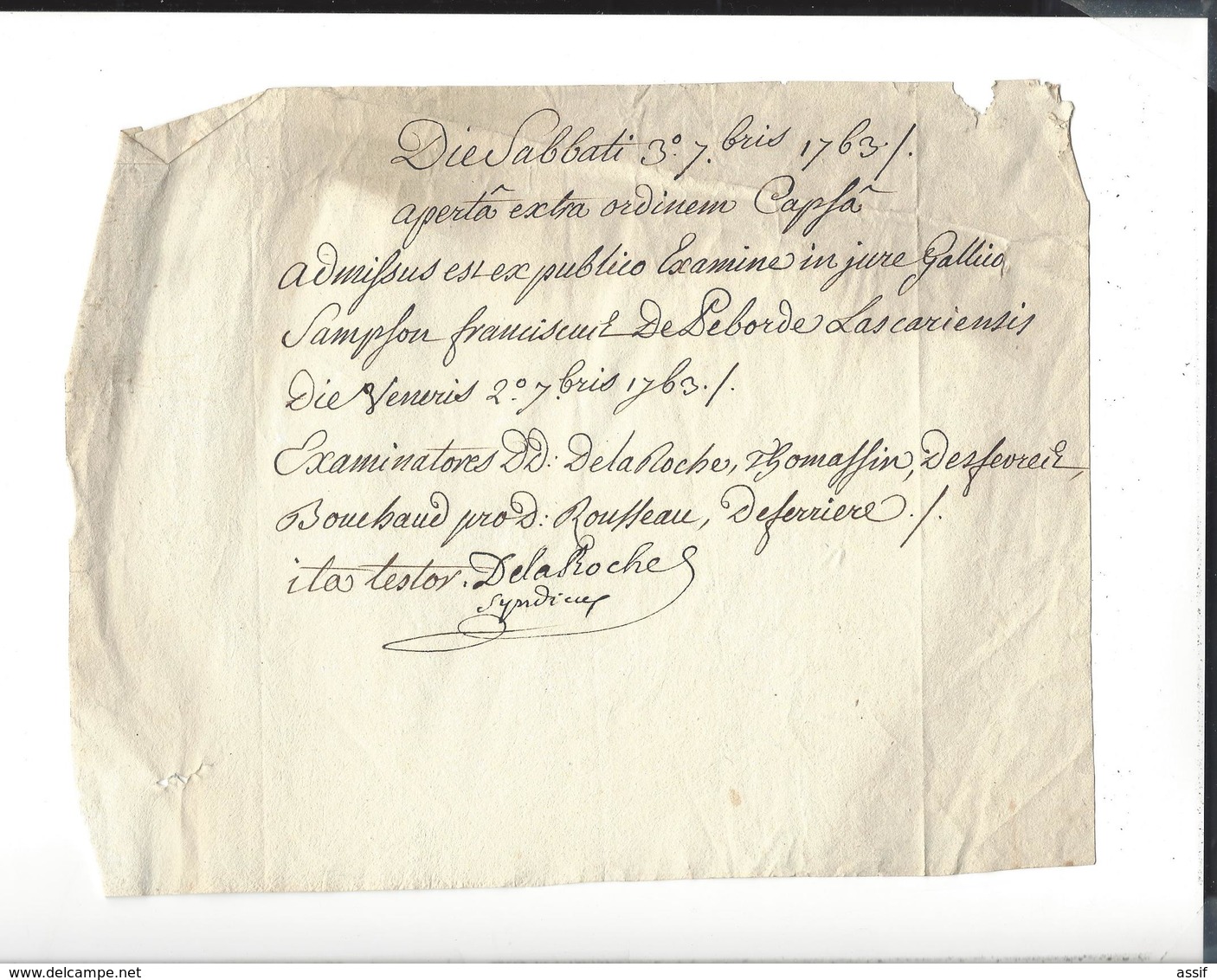 PARCHEMIN  Pau Université  Texte En Latin  François De Péborde  ( Cardesse ) + Papier ( Noms D'examinateurs ) 1762 -1763 - Documents Historiques