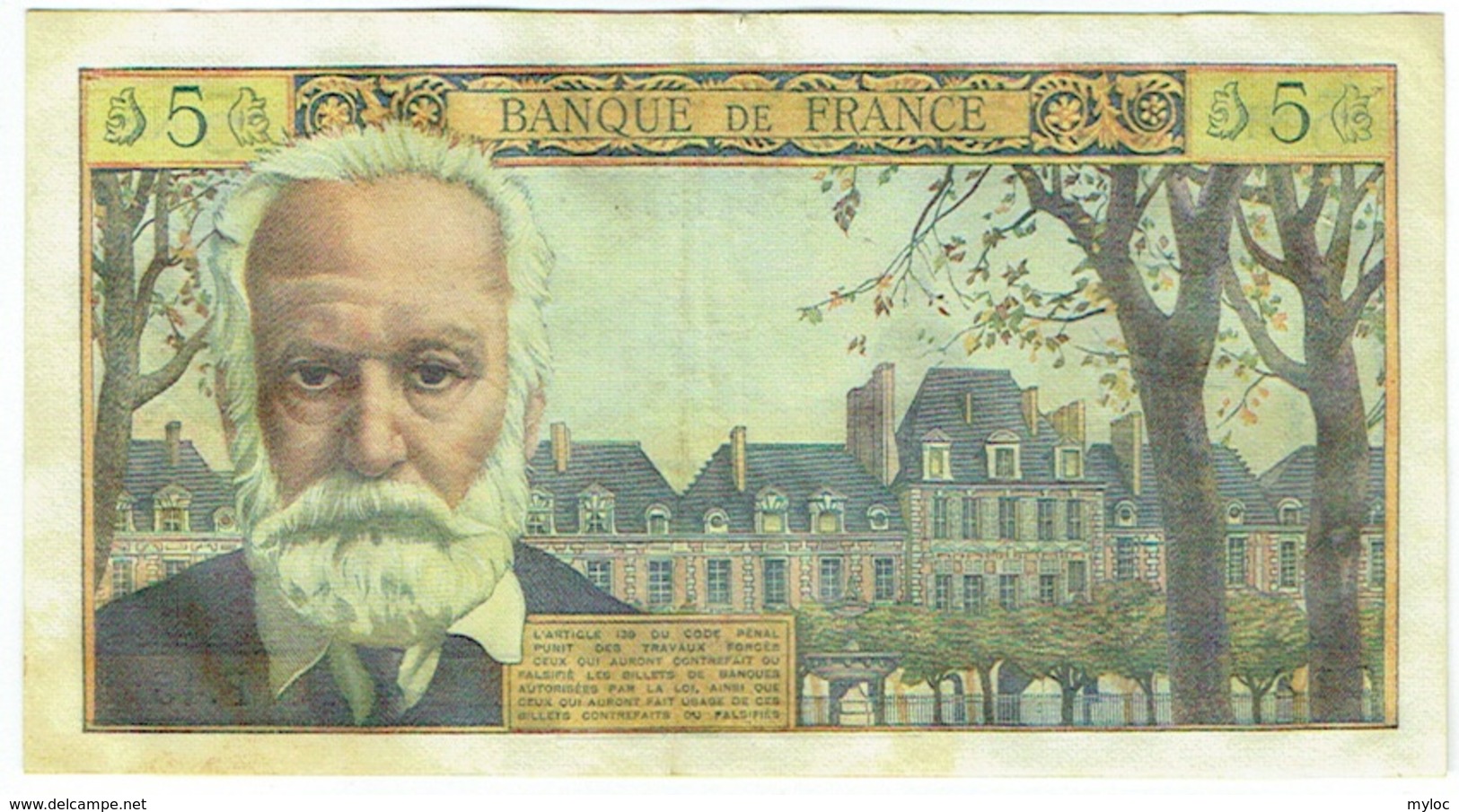 Billet. France. 5 Nouveaux Francs. 5 NF. Victor Hugo. 2-2-1961; - 5 NF 1959-1965 ''Victor Hugo''