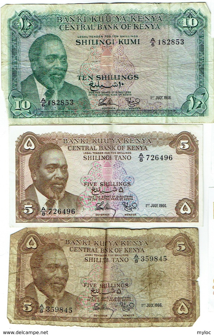 Billet. Kenya. Lot De 3 Billets. 2 X 5 Et 1 X 10 Shillings. 1-7-1966. - Kenya