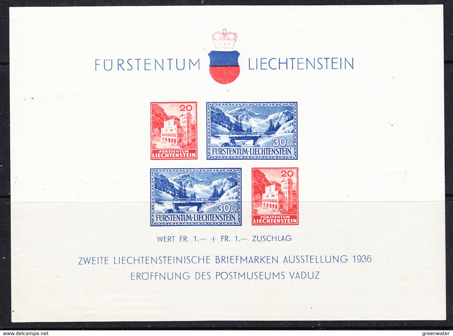 Liechtenstein 1936 Postmuseum Vaduz M/s ** Mnh (42193) - Blokken