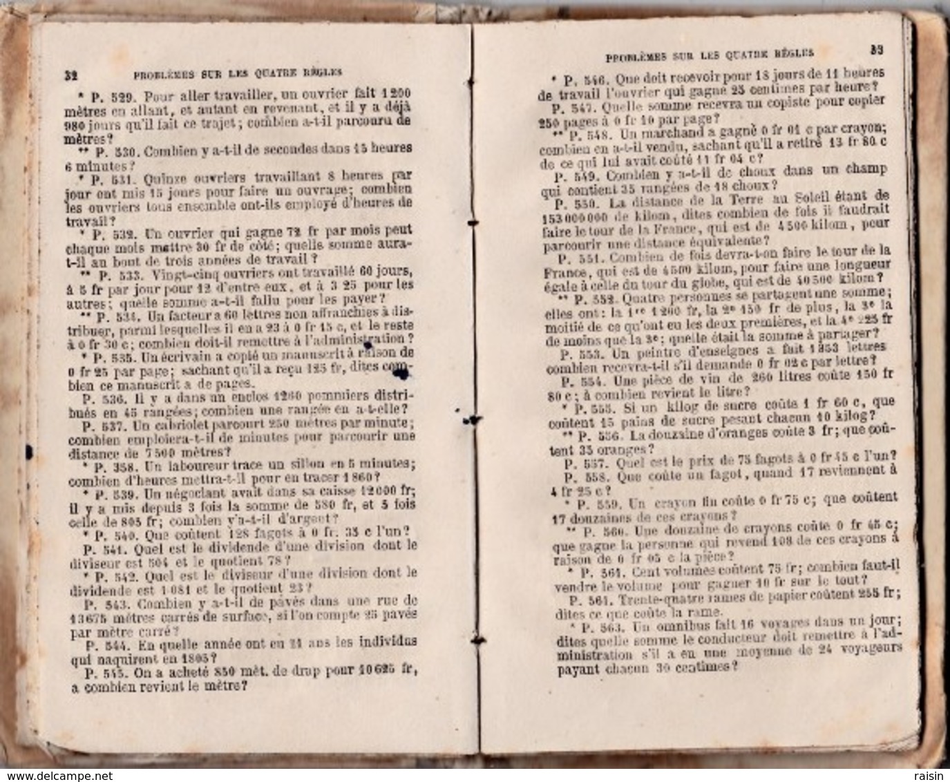 1886 Problèmes Sur Les Quatre Règles  Par F.P.B.  éditeurs Alfred Mame Et Fils  Poussielgue Frères Mauvais état - 12-18 Ans