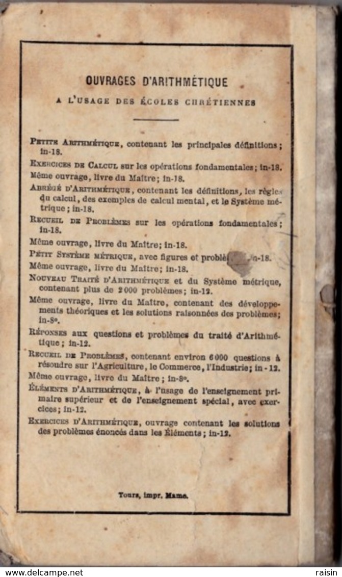 1886 Problèmes Sur Les Quatre Règles  Par F.P.B.  éditeurs Alfred Mame Et Fils  Poussielgue Frères Mauvais état - 12-18 Ans