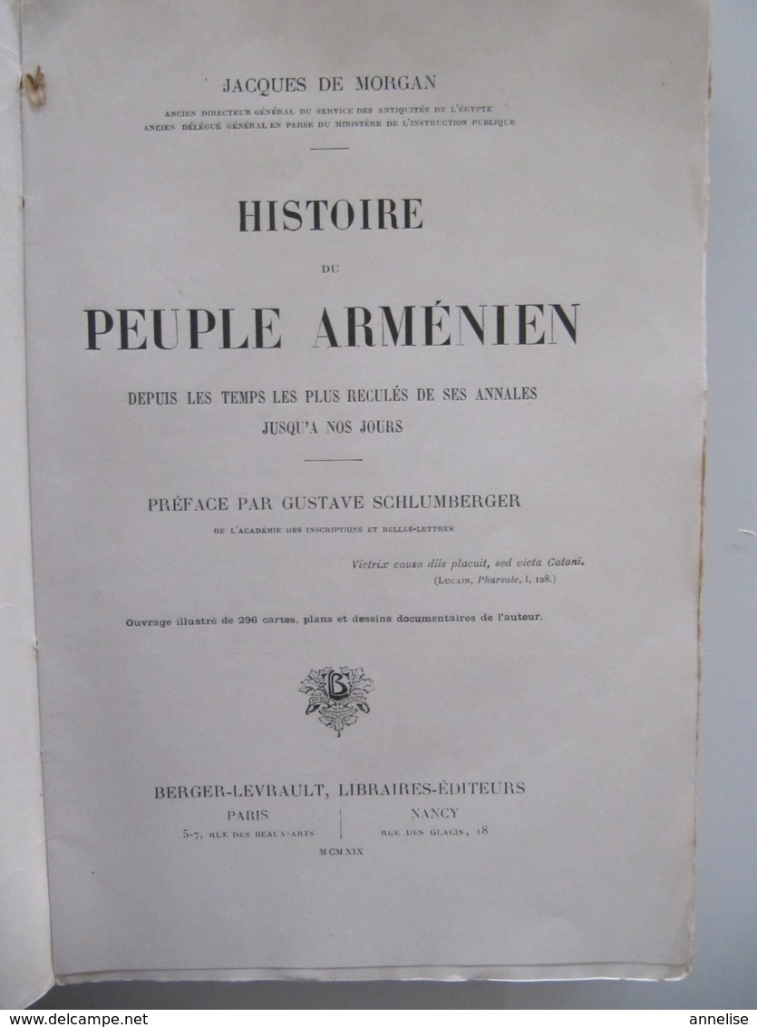 1919 Histoire Du Peuple Arménien - Jacques De Morgan - Ed Berger Levrault Paris - Histoire