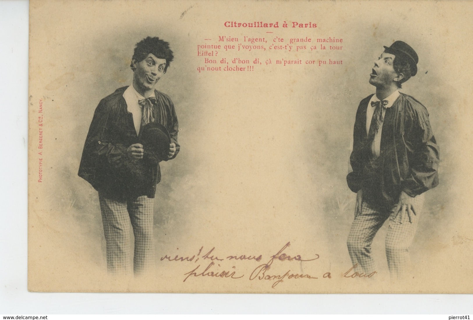 HOMMES - Jolie Carte Fantaisie Homme "CITROUILLARD A PARIS " -Edit. BERGERET - Hommes