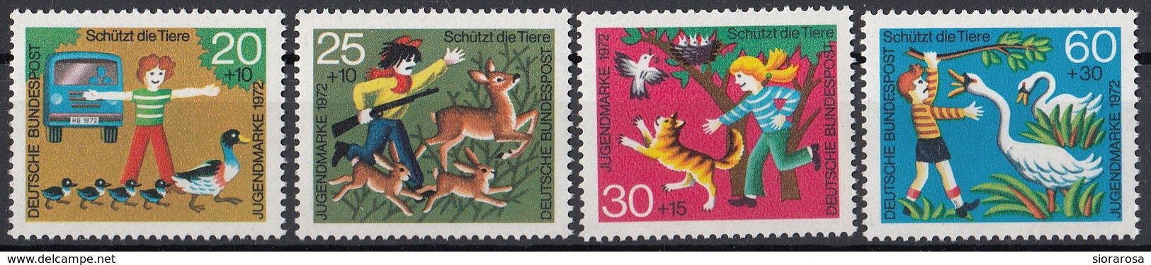 Germania 1972 Sc. B481/B484 Protezione Animali Natura - Full Set MNH Anatra Cervo Gatto Cigni - Protezione Dell'Ambiente & Clima