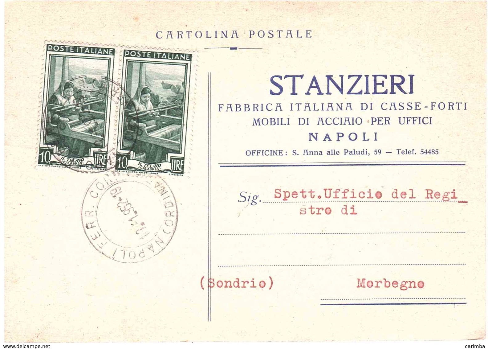 STANZIERI CASSE FORTI NAPOLI - 1946-60: Storia Postale