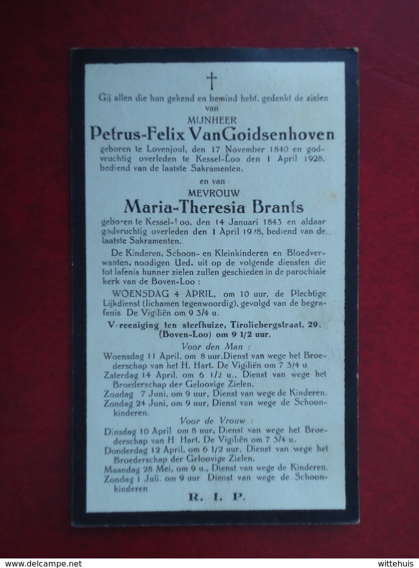 Petrus Van Goidsenhoven En Maria Branst Geboren Te Lovenjoul En Kessel-Loo Allebij Overleden 1928  (2scans) - Religion & Esotérisme