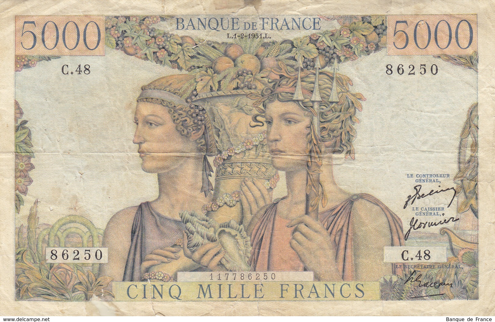 Billet 5000 F Terre Et Mer Du 1-2-1951 FAY 48.03 Alph. C.48 - 5 000 F 1949-1957 ''Terre Et Mer''