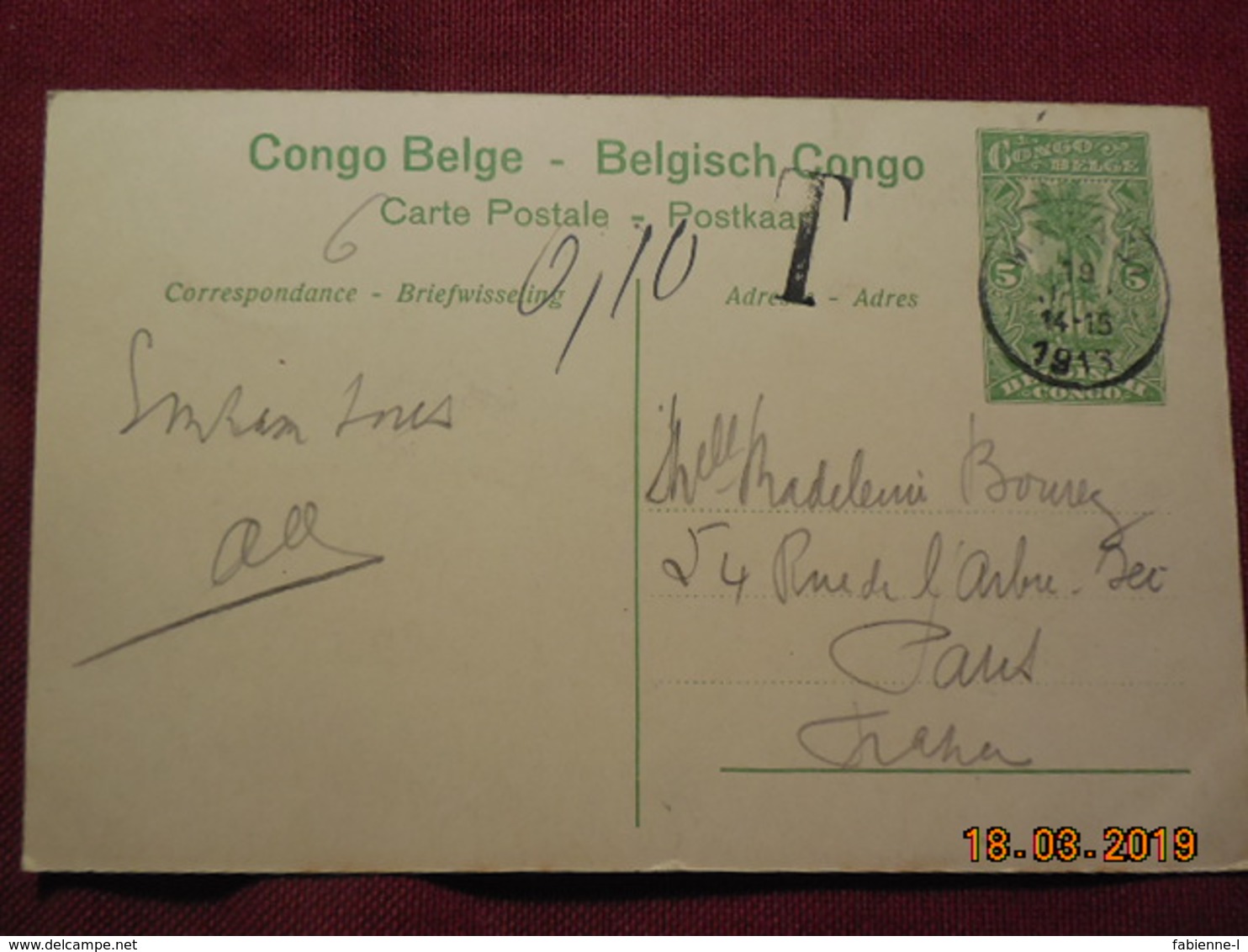 Entier Postal Du Congo Belge De 1913 - Covers & Documents