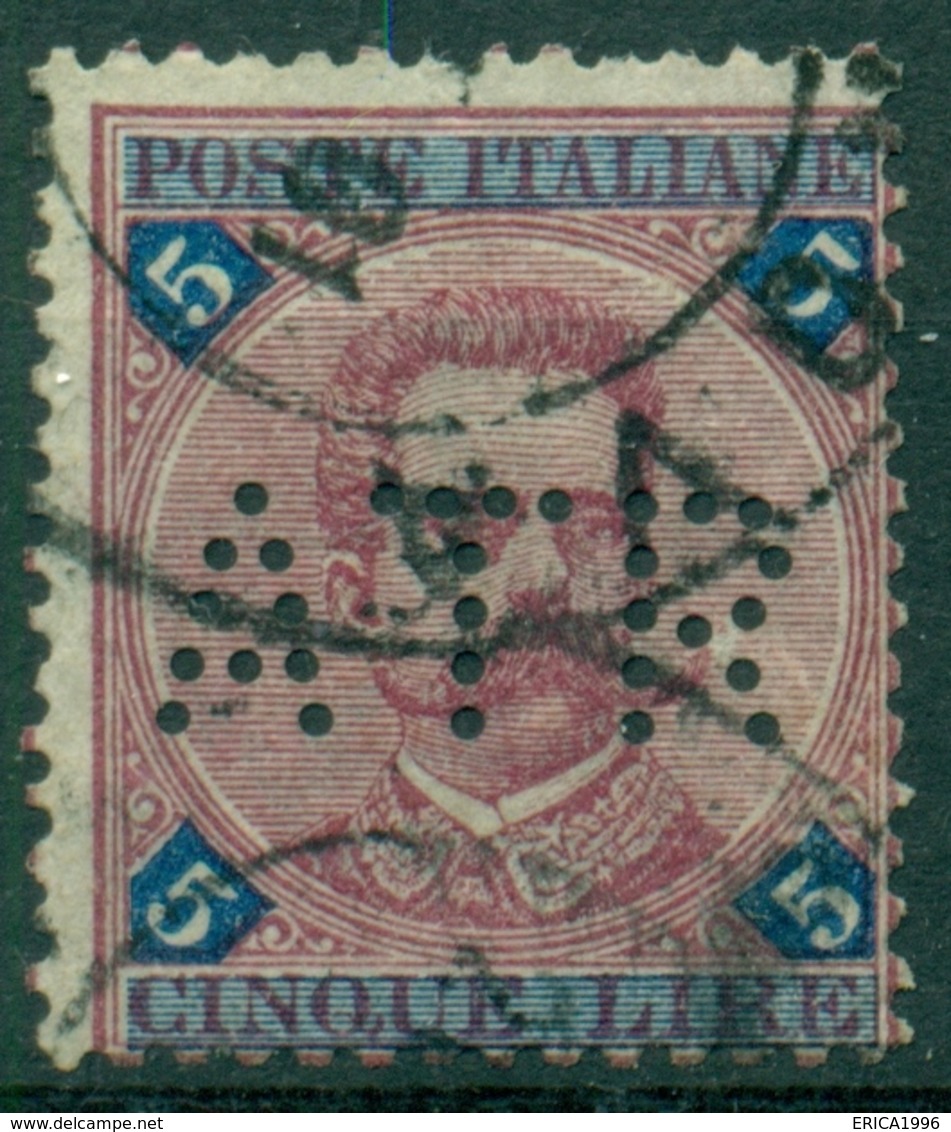 V8797 ITALIA REGNO 1891 Umberto I 5 L. Usato PERFIN Perforazione ATR, Buone Condizioni (MF) - Usati