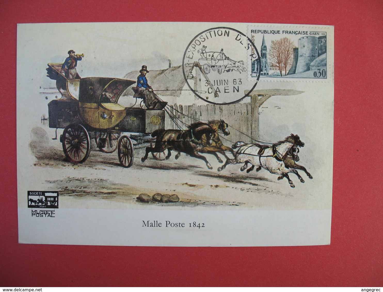 Carte 1963 Malle Poste 1842 -Cachet  Caen -  Exposition Des P.T.T. - Expositions