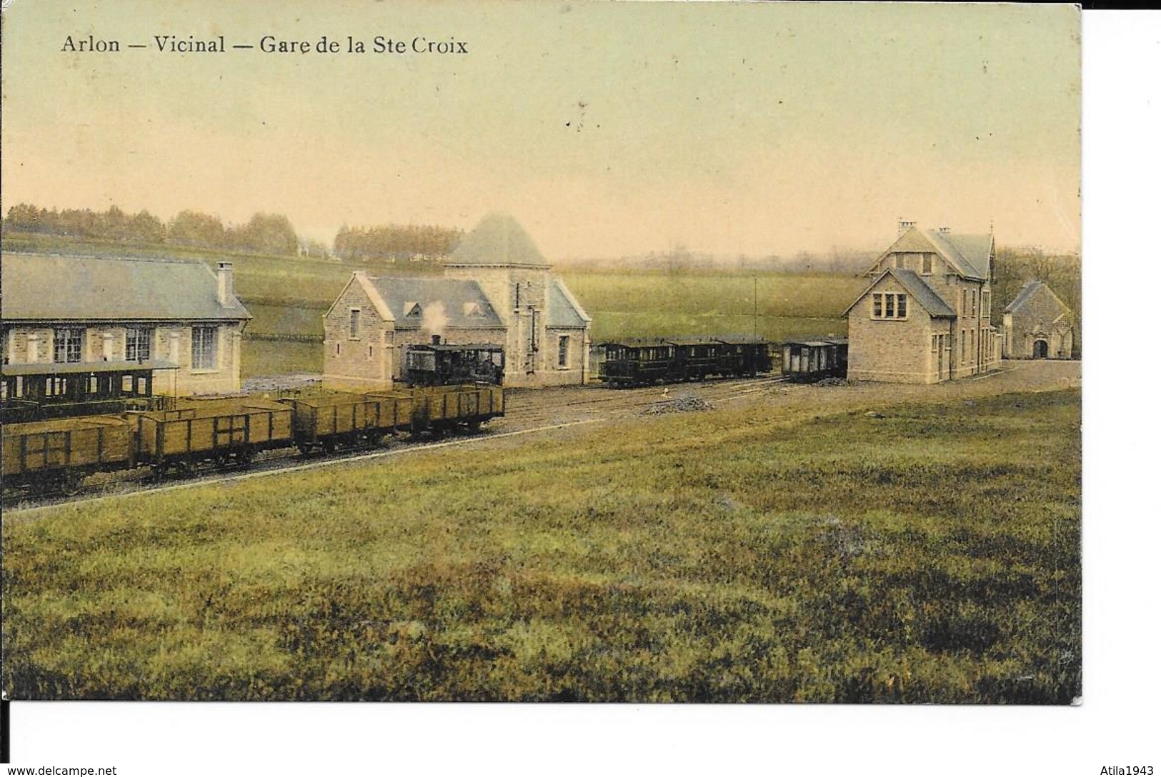 Arlon - Vicinal - RARE - Gare De La Ste-Croix - TRAM Â VAPEUR - TRAIN/TRAINS - Colorisé - Circulé: 1914 - 2 Scans - Arlon